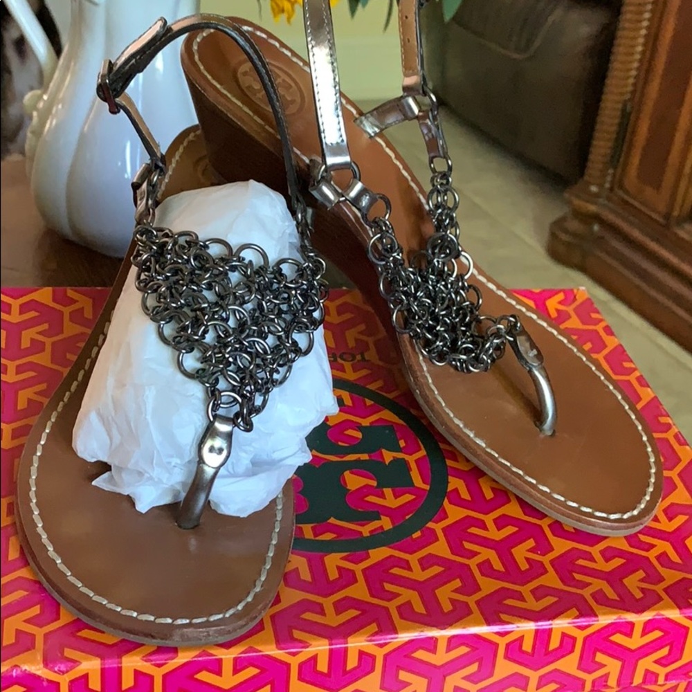 Tory Burch Deena Pewter Wedge Sandal